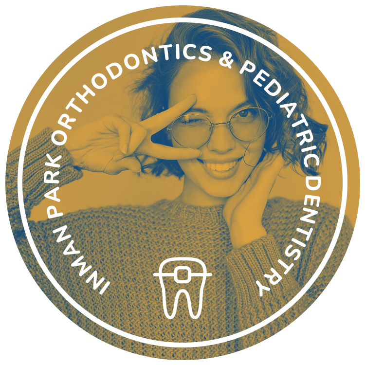 Inman Park Orthodontics & Pediatric Dentistry patient smiling with logo